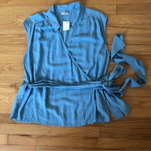 NWT J. Jill wrap top sleeveless LP shirt enamel blue